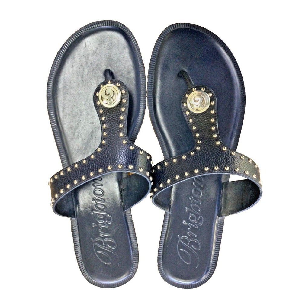 Brighton Size 8 Navy Sandals Pebbled Leather Contempo Alfa Thongs Studded Straps